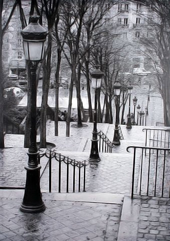romantický obraz schody na pařížském Monmarte,